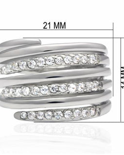 LO2075 - Rhodium Brass Ring with AAA Grade CZ  in Clear