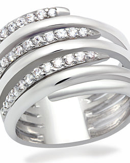 LO2075 - Rhodium Brass Ring with AAA Grade CZ  in Clear