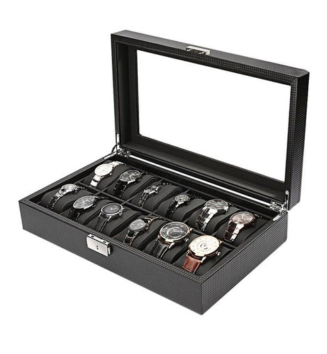12 Slot Luxury Carbon Fiber Watch Box Black
