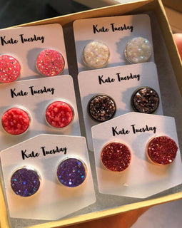 Love Set of Reds and Purples Druzy Earring Box