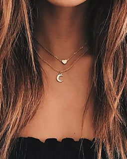 Moon and Heart Two Layer Necklace