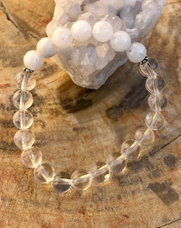 Rainbow Moonstone & Crystal Quartz Stretch Bracelet! Genuine Crystals!